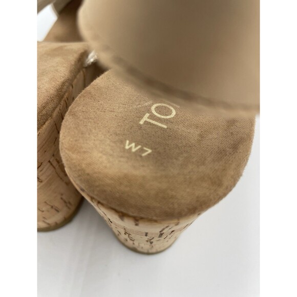 Toms Ibiza Sandals Khaki Canvas Women's 7 Platform Cork Heel Iridescent Thread - Picture 3 of 13